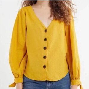 NWOT Urban Outfitters Linen Blend Button Front Blouse - Mustard Yellow